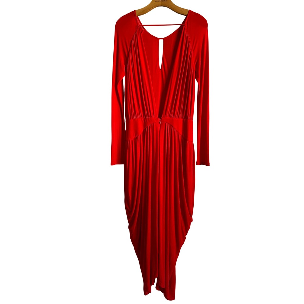Reiss Savannah Red Jersey Wrap Asymmetric Maxi Dress US 8 - Picture 3 of 12